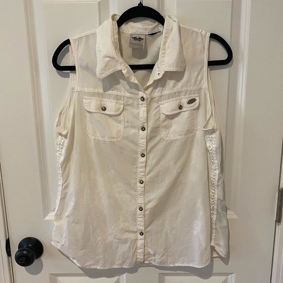 Harley-Davidson Tops - Harley Davidson White Rhinestone‎ Loose Tank Blouse - Size M/L